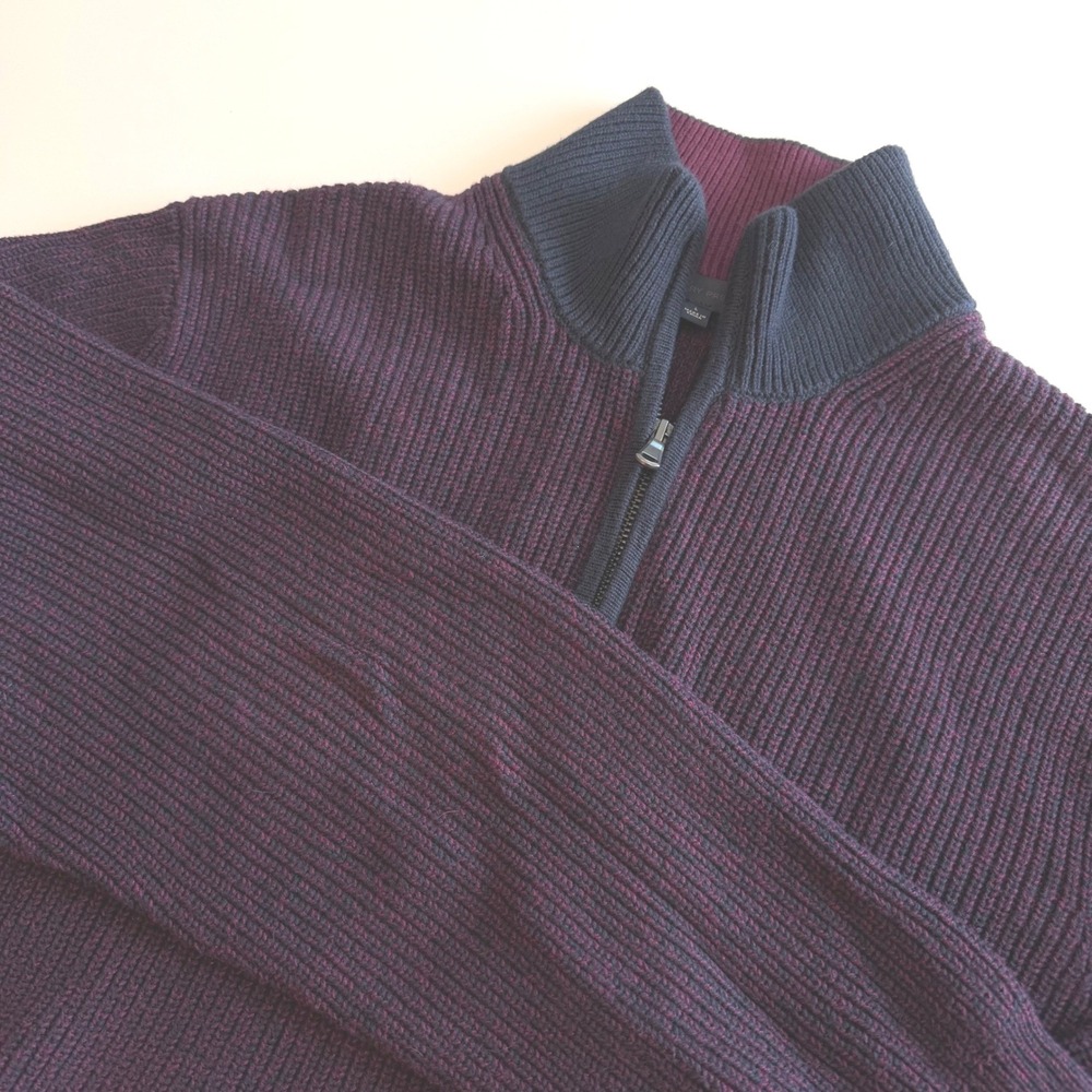 Zachary‎ Prell Mens Large Burgundy Navy Ribbed Quarter Zip Sweater